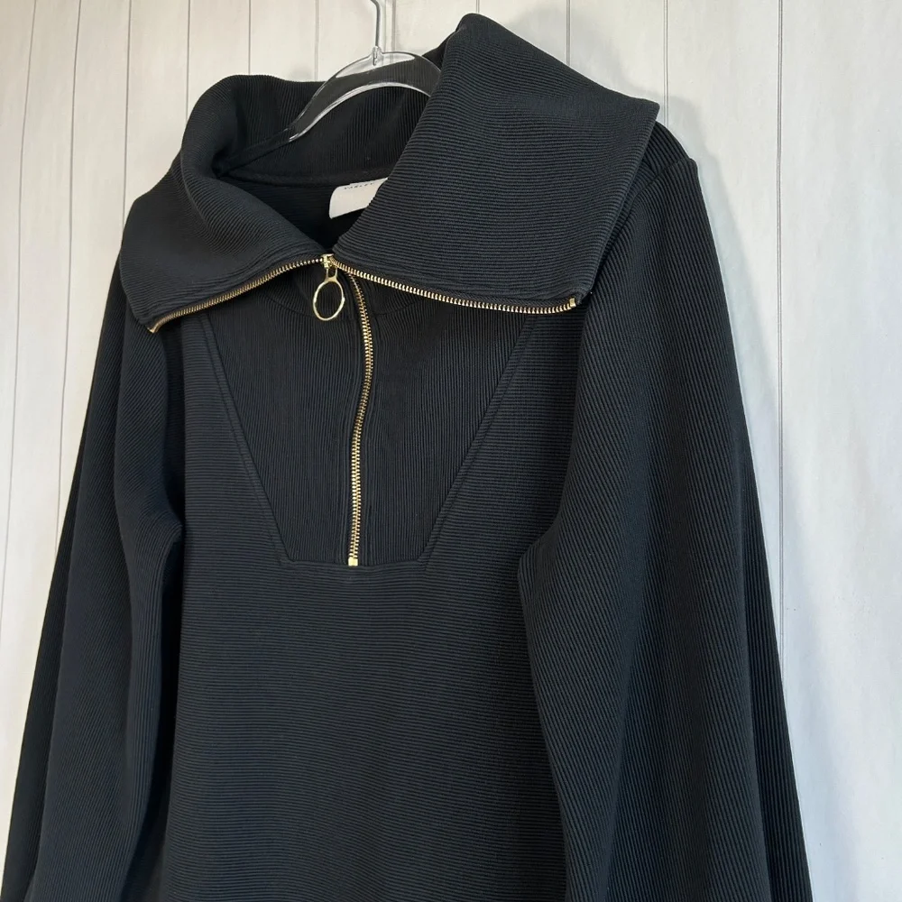 Varley women size S Vine half zip sweater black ottoman fabric ribbed athleisure - Picture 5 of 12
